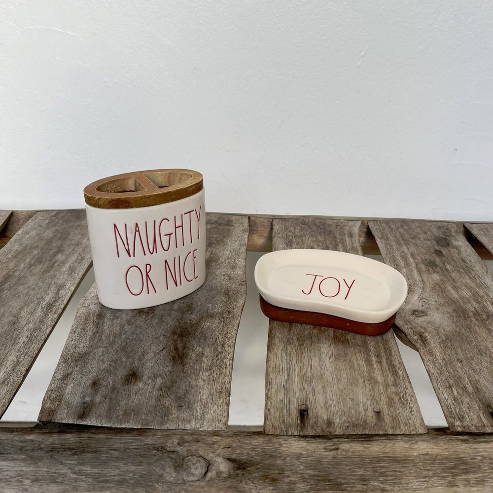 Rae Dunn “NAUGHTY OR NICE" Christmas Ceramic Toothbrush Holder - Picture 4 of 4